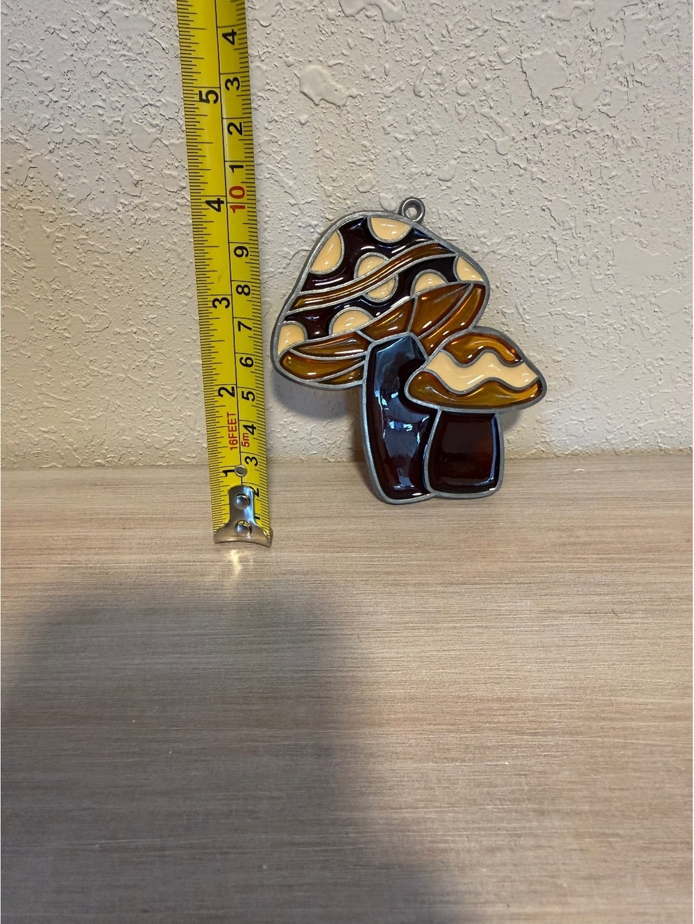 Vintage Handmade Stained Glass Mushroom Suncatcher